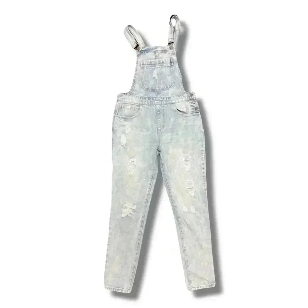 Forever 21 Women's Distressed Denim Overalls Blue Size 24